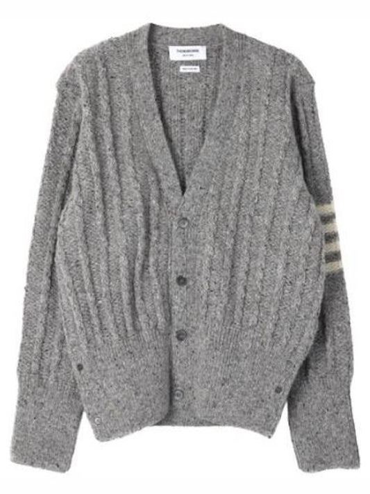 Cardigan Donegal twisted cable 4 bar classic neck cardigan - THOM BROWNE - BALAAN 1
