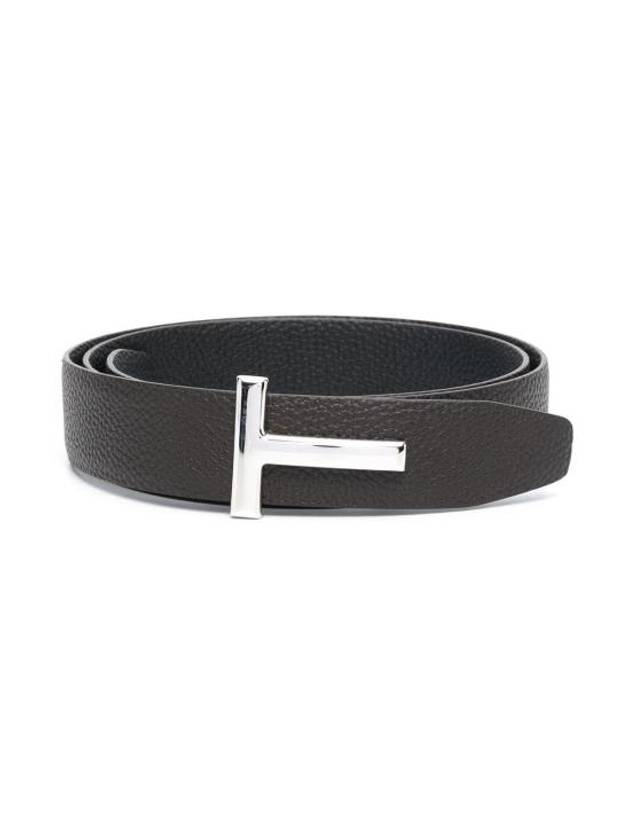 Silver Hardware T Logo Reversible Leather Belt Brown - TOM FORD - BALAAN 2