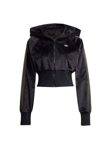 Velour Zip Hooded Track Jacket Black - ADIDAS - BALAAN 1