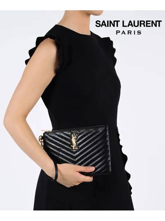 Matelasse Monogram Logo Strap Clutch Bag Black - SAINT LAURENT - BALAAN 9