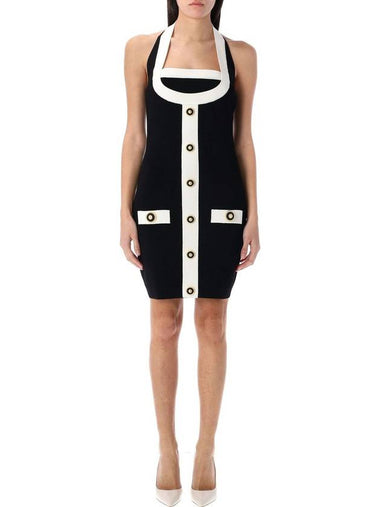 Two-tone halterneck knit mini dress - BALMAIN - BALAAN 1