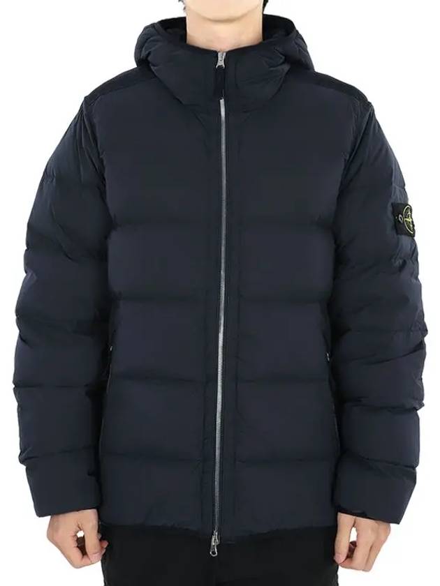 Seamless Logo Nylon Hooded Down Jacket Navy - STONE ISLAND - BALAAN 3