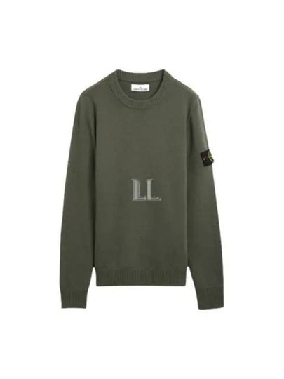 Logo Patch Lambswool Crewneck Knit Top Green - STONE ISLAND - BALAAN 2