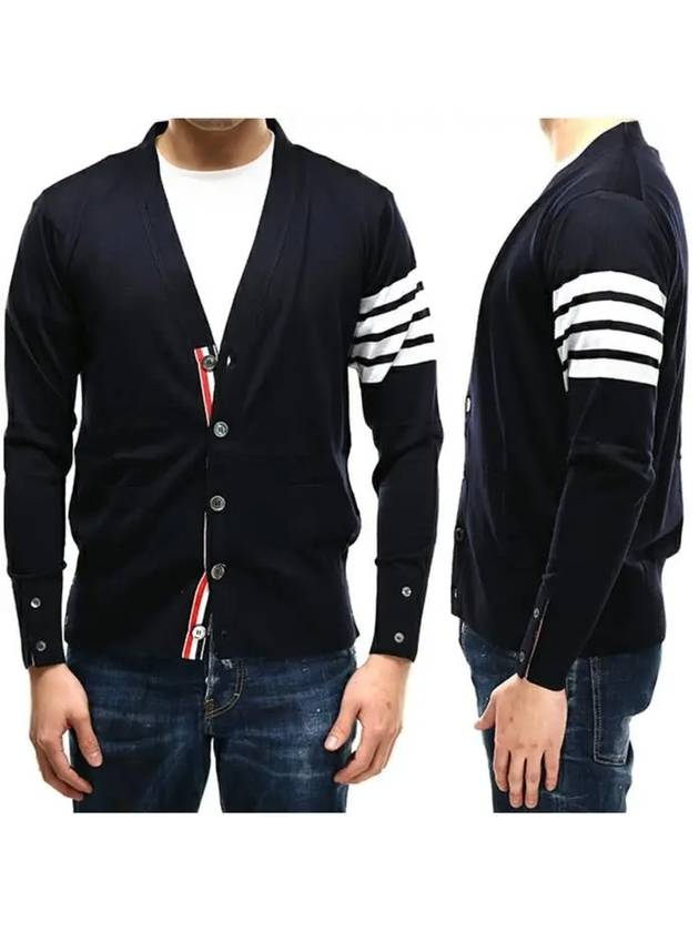 Men's Sustainable Classic Diagonal Wool Cardigan Navy - THOM BROWNE - BALAAN 2