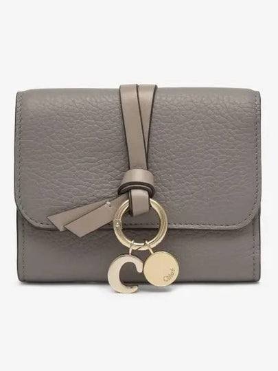 Alphabet Grain Leather Flap Small Half Wallet Grey - CHLOE - BALAAN 2