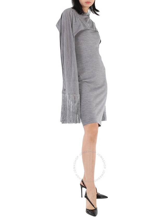 Burberry Cloud Grey Merino Wool Sleeveless Dress With Fringed Capelet, Brand Size 8 (US Size 6) - BURBERRY - BALAAN 2