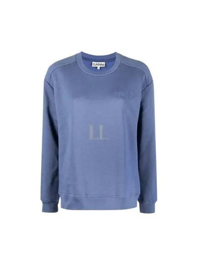 Women's Logo Print Cotton Sweatshirt Blue - GANNI - BALAAN 2