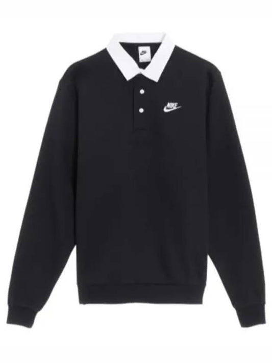 Club Fleece Long Sleeve Polo Shirt Black - NIKE - BALAAN.