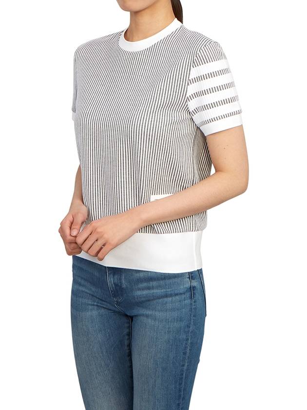 4-Bar Striped Knit Top Grey - THOM BROWNE - BALAAN.