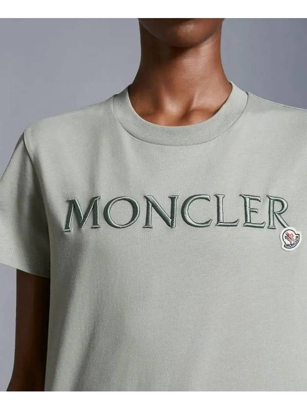 Women s Lettering Embroidery Logo Short Sleeve T Shirt Sage Green 8C00006 829HP 92G - MONCLER - BALAAN 5