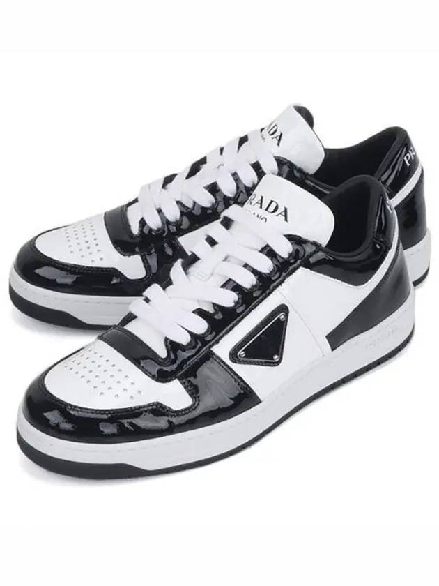 Men's Downtown Triangle Logo Leather Low Top Sneakers White Black - PRADA - BALAAN 2