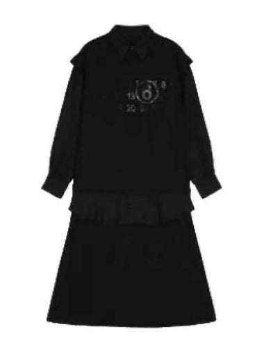 MM6 numbering logo layered dress black one piece - MAISON MARGIELA - BALAAN 1