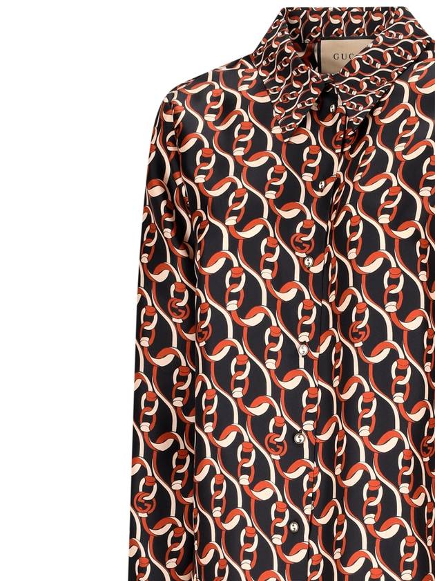 Women's Interlocking G Chain Print Silk Shirt Brown - GUCCI - BALAAN 4