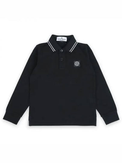 Kids Logo Patch Polo Long Sleeve T-Shirt Black - STONE ISLAND - BALAAN 2