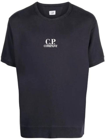 Men's Logo Print Crew Neck Cotton Short Sleeve T-Shirt Navy - CP COMPANY - BALAAN 1