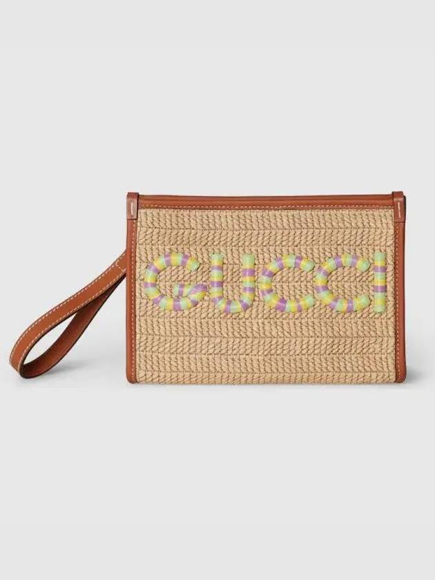 Logo Pouch Natural Raffia Viscose 780081FAC429561 - GUCCI - BALAAN 1