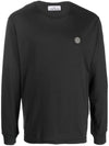 Logo Patch Cotton Long Sleeve T-Shirt Black - STONE ISLAND - BALAAN 2