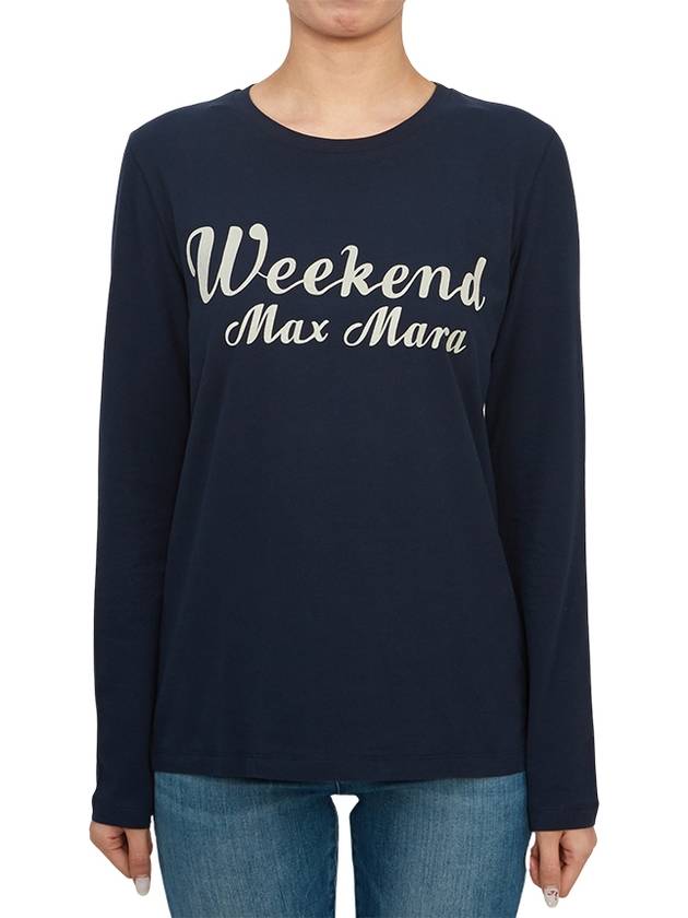 Quinoa Logo Print Long Sleeve T-Shirt Navy - MAX MARA - BALAAN 2