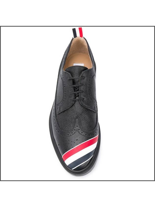 Men's Diagonal RWB Stripe Long Wing Brogue Black - THOM BROWNE - BALAAN.