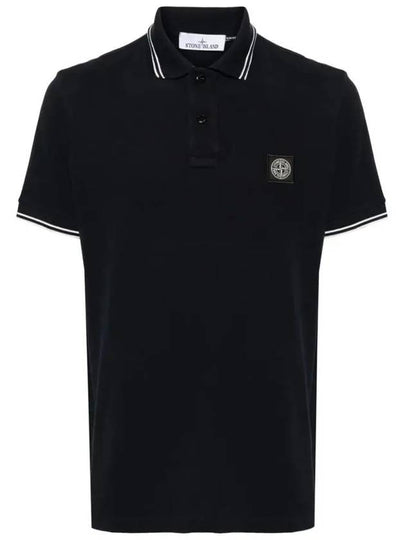 Stretch Cotton Pique Short Sleeve Polo Shirt Navy - STONE ISLAND - BALAAN 2