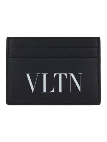 Men's VLTN Logo Leather Card Wallet Black - VALENTINO - BALAAN 1