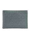 Men's Intrecciato Half-Zip Clutch Bag Green - BOTTEGA VENETA - BALAAN 1