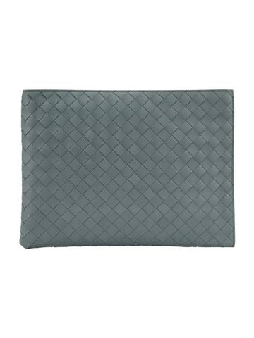 Men's Intrecciato Half-Zip Clutch Bag Green - BOTTEGA VENETA - BALAAN 1