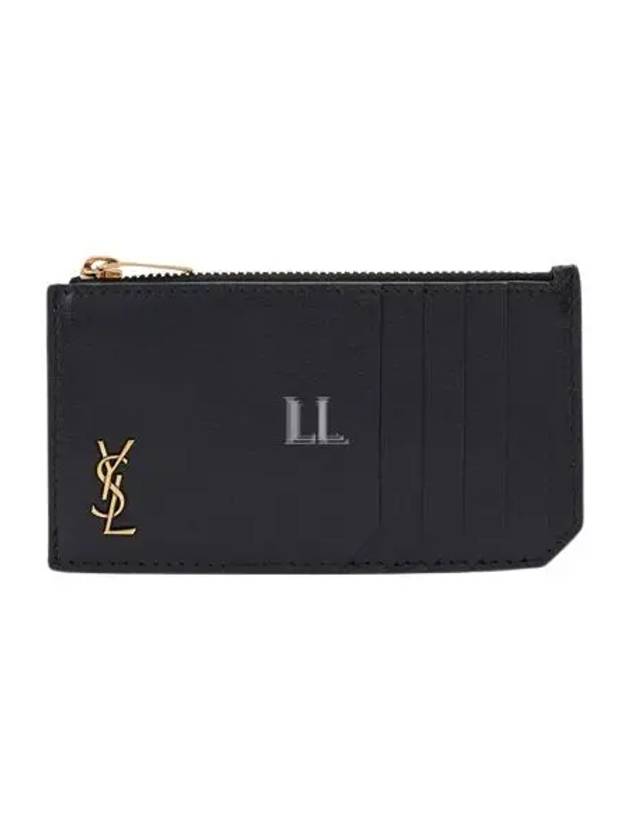 Monogram Leather Gold Zipper Card Wallet Black - SAINT LAURENT - BALAAN 2