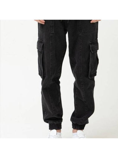 Denim Cargo Banding Jogger Track Pants Black - BUTTON SEOUL - BALAAN 1