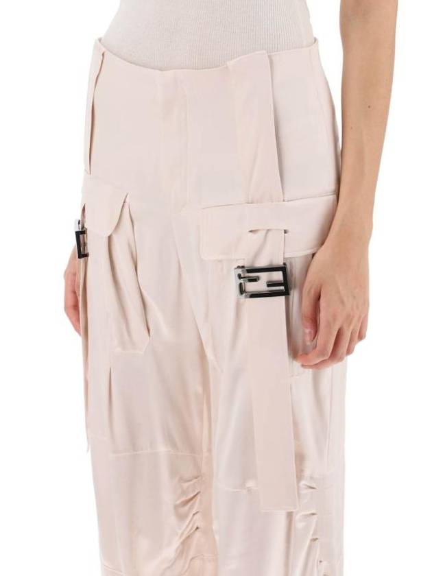 Women's Viscose Shiny Cargo Straight Pants Beige - FENDI - BALAAN 5