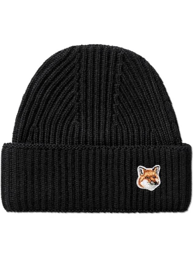 Maison Kitsune Fox Fox Head Patch Ribbed Beanie Hat Hat Black - MAISON KITSUNE - BALAAN 1