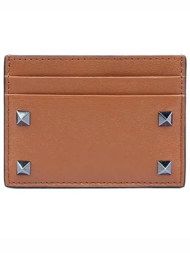 Rockstud Card Holder Brown - VALENTINO - BALAAN 1