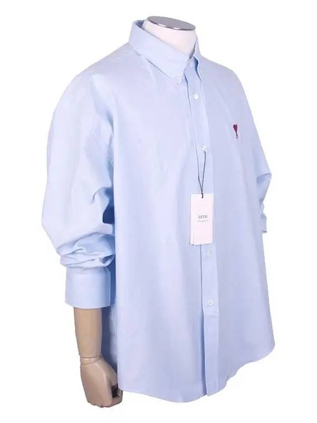 Heart Logo Boxy Fit Button Long Sleeve Shirt Sky Blue - AMI - BALAAN 5