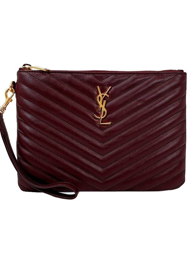 Matelasse Monogram Logo Strap Clutch Bag Burgundy - SAINT LAURENT - BALAAN 1