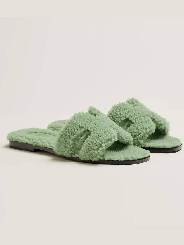 Oran Shearling Sandals Women's Mint - HERMES - BALAAN 1