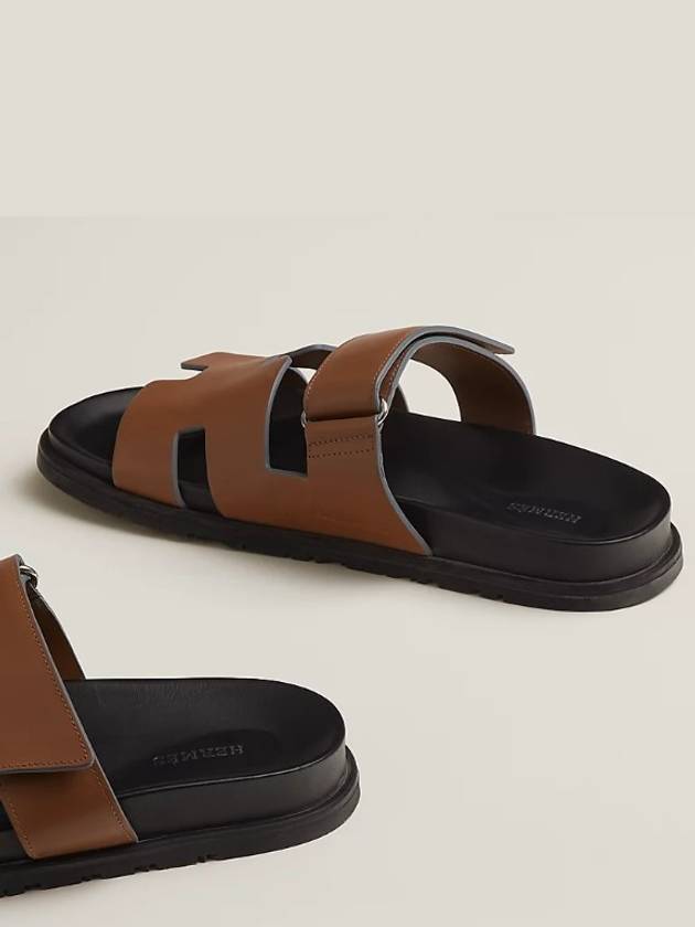 Chypre H Logo Calfskin Sandals Brown - HERMES - BALAAN 5