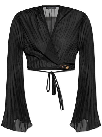 Versace Pleated Top With Wrap Tie, Women's, Black - VERSACE - BALAAN 1