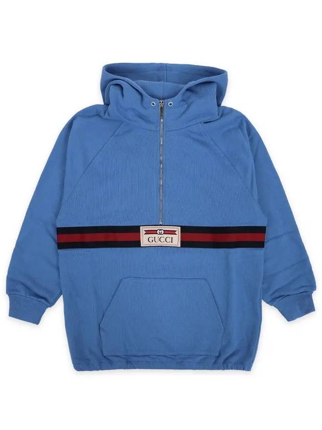 Kids Logo Label Cotton Half Zip-Up Hoodie Blue - GUCCI - BALAAN 2