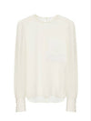 Women's Chest Embroidery Deco Silk Blouse Dusty White - CHLOE - BALAAN 2