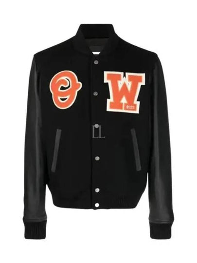 Patchwork Varsity Bomber Jacket Black - OFF WHITE - BALAAN 2