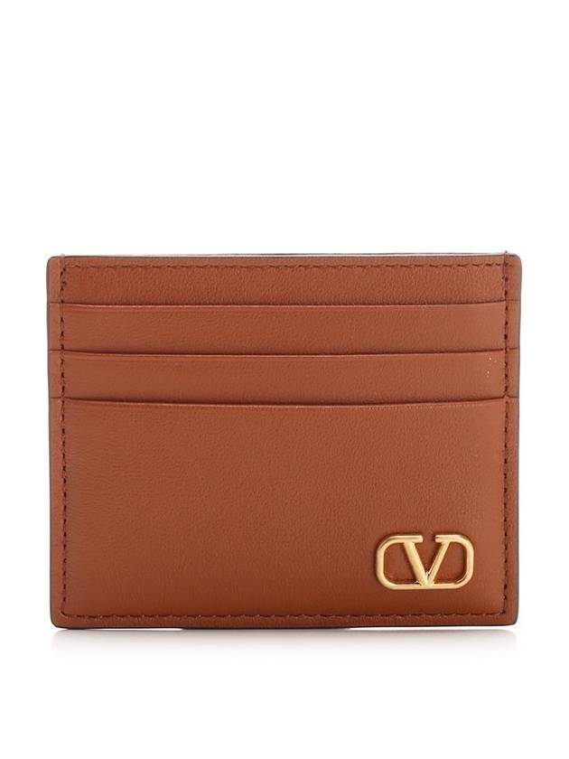 V Logo Signature Card Wallet Brown - VALENTINO - BALAAN 1