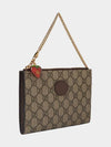 Double G Logo Patch Strawberry Clutch Bag Beige Brown - GUCCI - BALAAN 5