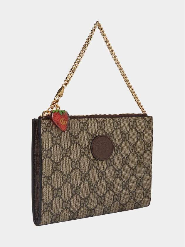 Double G Logo Patch Strawberry Clutch Bag Beige Brown - GUCCI - BALAAN 5