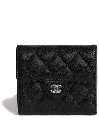 Small Classic Flap Wallet Grained Calfskin Silver Black - CHANEL - BALAAN 2