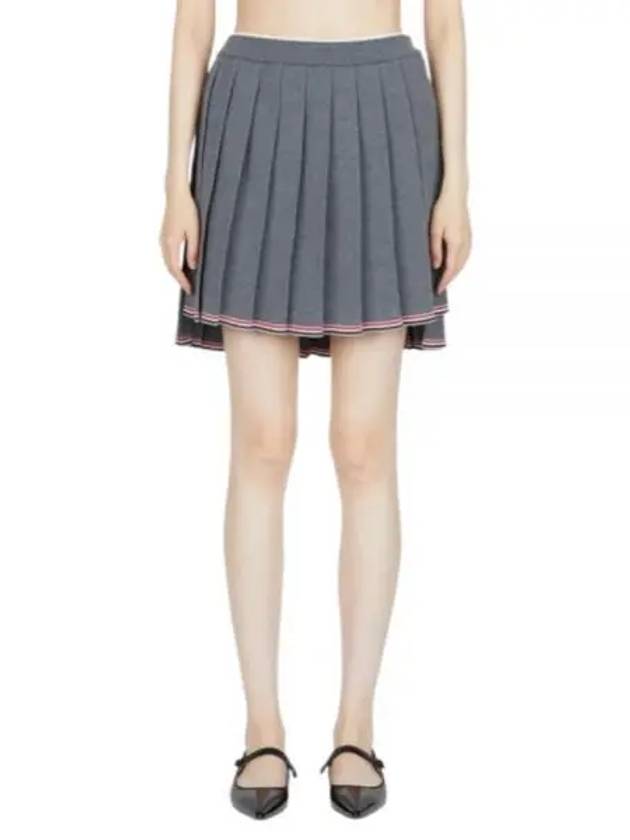 Full Needle Stitch Merino Wool Tipping Pleated Skirt Grey - THOM BROWNE - BALAAN 2