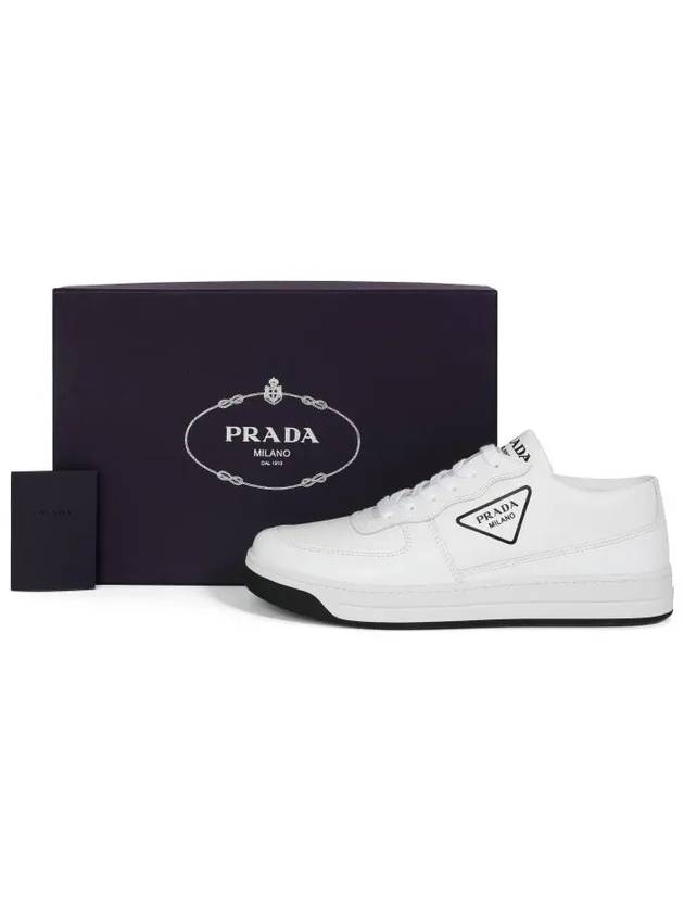 Women's Triangle Logo Leather Low Top Sneakers White - PRADA - BALAAN 5