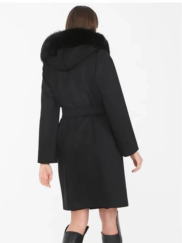 MANGO Mango fur hooded wrap wool coat black - MAX MARA - BALAAN 3