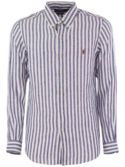 Logo Stripe Linen Long Sleeve Shirt Blue - POLO RALPH LAUREN - BALAAN 2