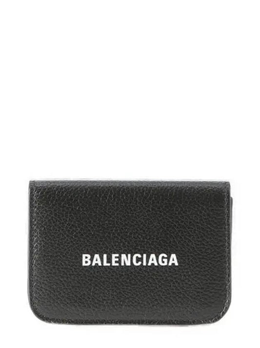 Logo Tri-Fold Leather Half Wallet Black - BALENCIAGA - BALAAN 2