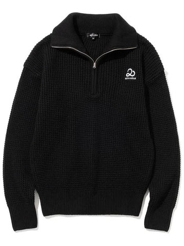 Half zip-up logo embroidery long-sleeved knit BLACK - 20THHOLE - BALAAN 1